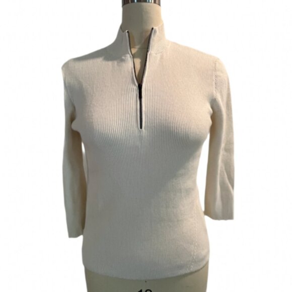 Etcetera Cream Zip front ribbed sweater Size M - Picture 1 of 6
